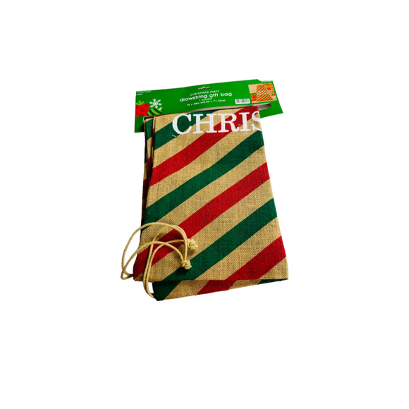 Christmas Party New Stripped Drawstring Holiday Gift Bag - Picture 2 of 3